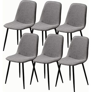 GEIRONV Set van 6 eetkamerstoelen, receptiestoelen van imitatieleer met rugleuning, gestoffeerde zitting, zwart metalen poten, lounge, woonkamer, hoekstoel Eetstoelen ( Color : Gris , Size : 88*45*42c