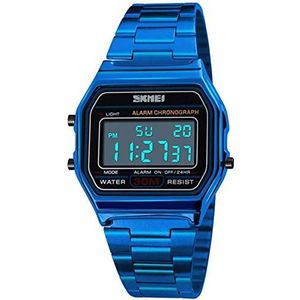 Vrouwen Klassieke Eenvoudige Petite Elektronische Quartz Horloge Roestvrij Staal Vierkante Slanke Led Horloge Digitaal Horloge, 1123 Blauw, armband