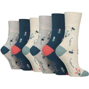 Gentle Grip - 6 paar dames niet elastische zachte top diabetische niet-bindende sokken, Bloemen Contrast, 5-9