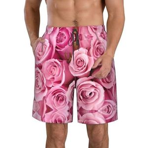 Schedel Print Heren Zwemmen Shorts Trunks Mannen Sneldrogend Ademend Strand Surfen Zwembroek met Zakken, Roze Roos, XXL