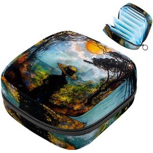 MUOOUM Sunrise Olieverfschilderij Maandverband Opbergtas Menstruatie Pad Tas Draagbare Menstruatie Cup Pouch met Rits voor Tiener Meisjes Vrouwen Dames