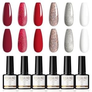 ROSALIND Gel Nagellak 6 Kleuren Shellac Set Rood Zilver Glitter Soak Off UV/LED Gellak Gel Nail Polish Nail Art Manicure 8ml