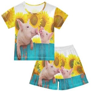 YOUJUNER Kinderpyjama set 3D dierenthema varken korte mouw T-shirt zomer nachtkleding pyjama lounge wear nachtkleding voor jongens meisjes kinderen, Meerkleurig, 8 jaar