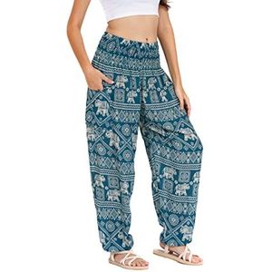 LOFBAZ Harembroek voor Vrouwen Yoga Boho Hippie Kleding Dames Palazzo Bohemien Pyjama Strand Indiase Zigeuner Genie Kleding Olifant 1 Groenblauwe S