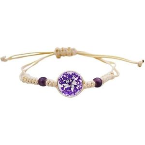 Handgemaakte linnen en katoenen gevlochten armband Duizend gedroogde bloemen Boheemse kleur Etnische stijl elastische armband for dames (Color : 04 purple)