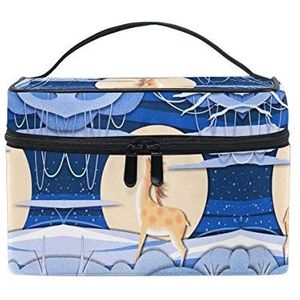 Blauwe winter eland maan hert cosmetische tas organizer rits make-up tassen zakje toilettas voor meisjes vrouwen