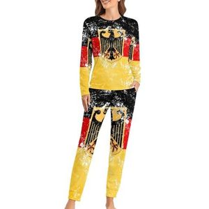 Retro Duitsland Wapenschild Vlag Zachte Dames Pyjama Lange Mouw Warm Fit Pyjama Loungewear Sets met Zakken S
