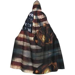 Amerikaanse vlag honkbal capuchon mantel voor mannen en vrouwen, volledige lengte Halloween maskerade cape kostuum, 185 cm