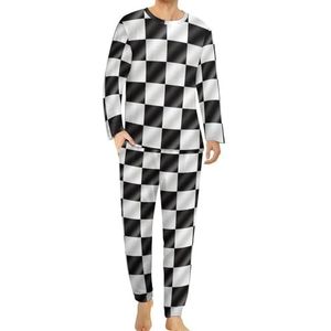 Racing Flags geruite vlag heren pyjama set lounge wear lange mouw top en onderkant 2-delige nachtkleding
