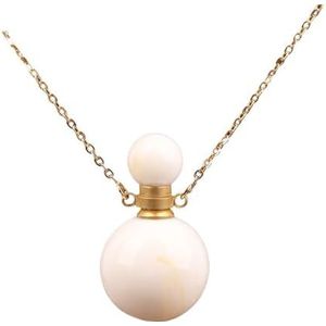 Natural Tiger Eye White Tridacna Stone Round Essential Oil Perfume Bottle Pendant Women Crystal Diffuser Gold Necklace Jewelry (Color : White Tridacna Stone)