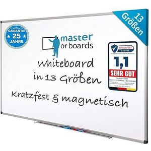 MOB Professioneel whiteboard magneetbord - 110 x 80 cm - geëmailleerd, aluminium frame, magnetisch, krasbestendig - voor kantoor, commercieel en privégebruik - incl. opbergbak voor pennen