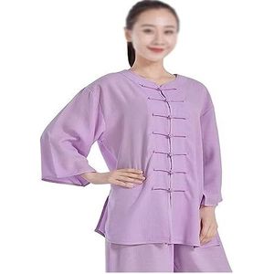 Katoen Linnen Taichi-uniform Stretch vechtsportpak for dames Kung Fu-kleding Chinese traditionele ochtendoefeningen Kleding Tai Chi-pak met halve mouwen(Purple,S M)