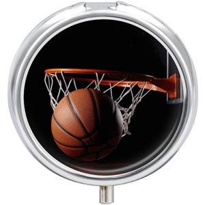 Ronde tablettenbox voor onderweg, basketbal, 23 vakken, medicijnen, metaal, tablet, vitaminehouder, organizer voor portemonnee, tas