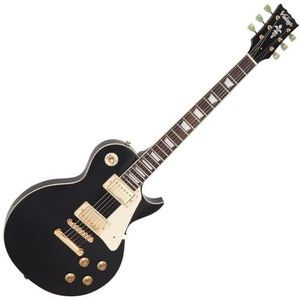 Vintage V100 elektrische gitaar in glanzend zwart met gouden hardware