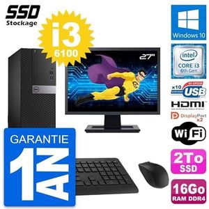 Dell PC Tower 5050, display 27 inch, Intel i3-6100 RAM, 16 GB, SSD, 2 TB, HDMI, Windows 10, wifi (gereviseerd)