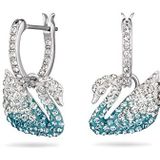 Swarovski Iconic Swan Oorhangers, Swan, Blauw, Rodium toplaag