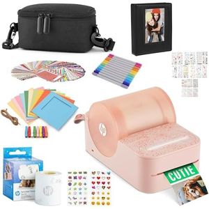 HP Sprocket Panorama Instant draagbare kleurenlabel- en fotoprinter (roze) Cadeaubundel met hoesje, HP zinkrol, fotoalbum, markers, stickers en frames