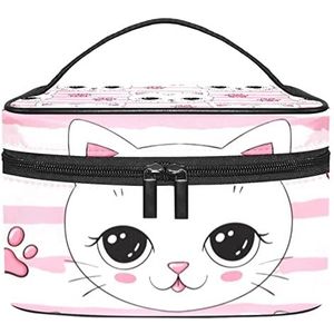 Make-up Organizer Bag, Reizen Make-up Tas Organizer Case Draagbare Cosmetische Tas voor Vrouwen en Meisjes Toiletries Leuke Kat Patroon, Meerkleurig, 22.5x15x13.8cm/8.9x5.9x5.4in