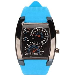 Digitale Horloges, Verstelbaar Partyracen Casual Klassiek Roestvrijstalen Dashboard LED-horloge (Lichtblauwe riem)