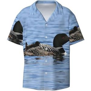 OdDdot Loon Birds Print Heren Overhemden Atletische Slim Fit Korte Mouw Casual Business Button Down Shirt, Zwart, XL