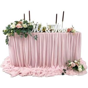Tafelrokversiering, Chiffon tafelrok extra lang 6FT & 9FT doorschijnend tafelkleed for babyshowers verjaardagen taartdecoratie veelkleurig(Pink,9ft x145cm drop)