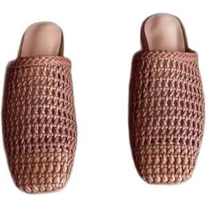 Dames gehaakte veterslippers - Platte sandalen met vierkante neus, ademend en comfortabel