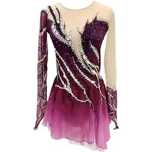 Nnnydjy Professioneel schaatskostuum voor dames Kunstschaatswedstrijdjurken met lange mouwen voor meisjes Danspakje voor ritmische gymnastiek voor dames sportkleding,A,11_13Years