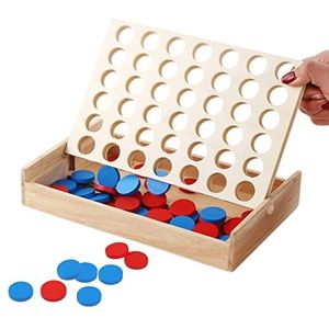 TFSYLISA Vier winst, hout 4 in een rij, 4 wint battle strategiespel, gezelschapsspel voor volwassenen en kinderen, outdoor, reizen, onderweg spelletjes