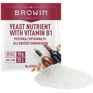 Browin 401010 Nutrive Salt voor wijn met vitamine B1, 10 g, 25 liter capaciteit, voor de productie van wijn thuis, universeel, voor rode wijn, witte wijn, roze wijn, voor standaard cider