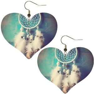 Witte dromenvanger veer Lederen Oorbellen Voor Vrouwen Hart Oorbel Lichtgewicht Dangle Oorbellen Sieraden Geschenken, Eén maat, Geen edelsteen
