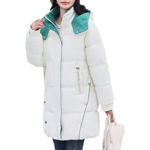 Dikke Warme Katoenen Donsjas Voor Dames, Losse Maten Parka's Met Capuchon en Zakken. Buitenkleding(White,XXX-Large)
