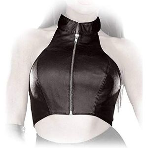 Ledapol - Echt lederen opstaande kraag bustier / top met rits zwart - Gr. L