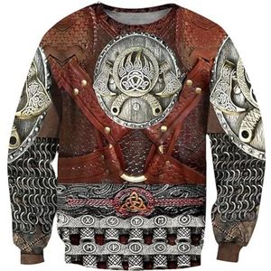 Jarumin Norse Warrior Hoodie - Maza 3D Viking Battle Ax Bear Claw Totem Print Punk Street Pullover Sweatshirt - Celtic Pagan Sako da Tufafin Waje(Color:Round Neck,Size:S)