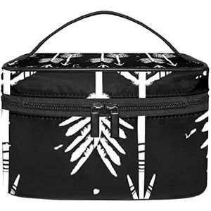 Make-up Organizer Bag, Reizen Make-up Tas Organizer Case Draagbare Cosmetische Tas voor Vrouwen en Meisjes Toiletries Witte Pijlen Zwarte Achtergrond, Meerkleurig, 22.5x15x13.8cm/8.9x5.9x5.4in