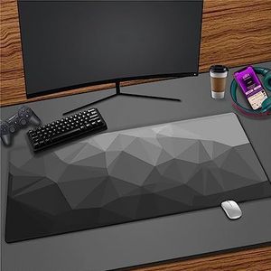 Zwarte Geometrische Muismat 1200x600mm Met Gestikt Antislip Rubberen Basis Voor Gaming en Computer