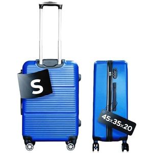 DS-Lux Hoogwaardige reiskoffer, koffer, hardshell-koffer, trolley, rolkoffer, handbagage, ABS-kunststof met TSA-slot, 4 spinner wielen, (S-M-L-set), blauw V2, Small, koffer