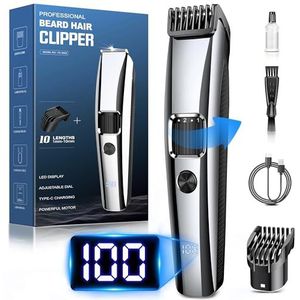 Baardtrimmer voor heren, elektrisch scheerapparaat met batterij-indicator, baardtrimmer, tondeuse met zoomwiel (1-10 mm), gezichtshaartrimmer, intieme scheerapparaat, scheerapparaat, volledige body