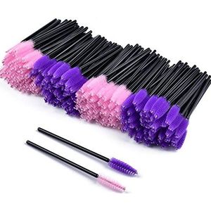 200 stks Mascara Wands, Wimper Lash Wenkbrauw Borstel Make-up Kit (Roze; Paars)