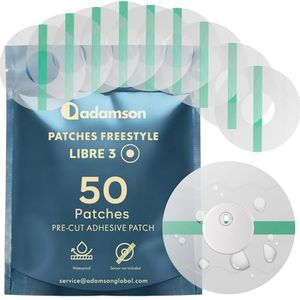 Freestyle Libre 3 pleisters, waterdicht, verpakking van 50 stuks, transparant, duurzaam, zonder lijm in het midden, niet irriterend, eenvoudig aan te brengen en te verwijderen, voor sport, zwemmen,