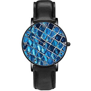 Blauw Turkoois Mozaïek Klassieke Patroon Horloges Persoonlijkheid Business Casual Horloges Mannen Vrouwen Quartz Analoge Horloges, Zwart