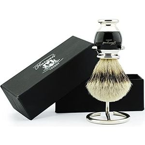 Scheerkwast dassenhaar kant zilver zwart met borstelhouder