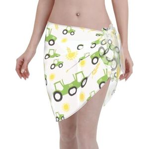 Tractor Farming Print Elegante Strandwrap, Bikini Cover Up, Badmode Jurk voor Vrouwen, Perfect voor Zwembad en Resort Zwart, Zwart, one size