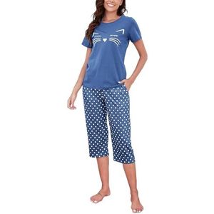 Reliwel Dames pyjama sets katoen korte mouw vrouwen pyjama set zomer Pj kat bedrukt top en bijgesneden broek twee stukken zachte comfortabele nachtkleding nachtkleding casual loungewear met zakken