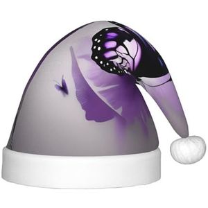 SSIMOO Mooie Paarse Vlinder Kunst Heerlijke Kinderen Pluche Kerstmuts - Vakantie Decoratieve Hoed Voor Feesten, Feestelijk Plezier, En Meer