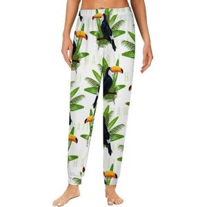 Toucan Tropical Palm Tree Pyjama voor dames, loungebroek, elastische tailleband, nachtkleding, broekje, print