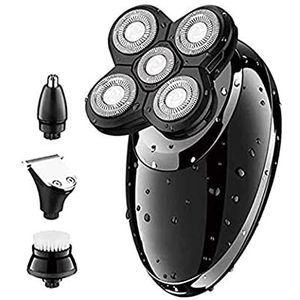 SMSOM Elektrisch scheerapparaat voor mannen, 4-in-1 kaal hoofdscheerapparaat met LED-display, nat, droog roterende scheerapparaat, multifunctioneel elektrisch scheermes, USB-lading