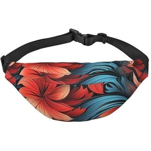 Fanny Pack Verschillende Puppy's Modieuze Heuptas Casual Reizen Heuptas voor Wandelen Hond Wandelen Hardlopen, Rood Bloemen Patroon, Eén maat