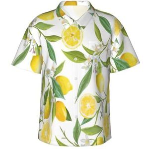 EdsfFehs Hawaïaans overhemd met frisse tropische citroenprint voor heren, lichtgewicht, ademend, korte mouwen met voorzak (S-3 x l), Zwart, S