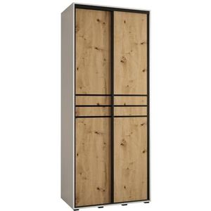 MEBLE KRYSPOL Davos 8 120 Kledingkast met twee schuifdeuren voor slaapkamer - Moderne opbergkast, kledingroede en planken - 235,2x120x60 cm - Wit Artisan Zwart