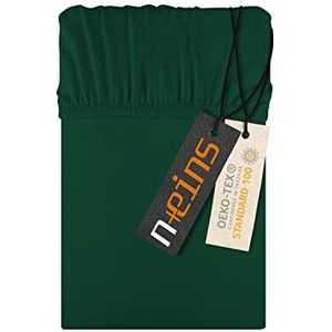 npluseins Jersey hoeslaken van 100% katoen - in 22 kleuren - in 6 maten, ca. 180-200 x 200 cm, donkergroen